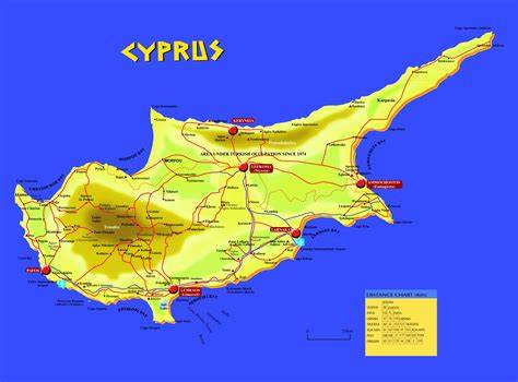 Mapa Cypru s hlavnými letoviskami