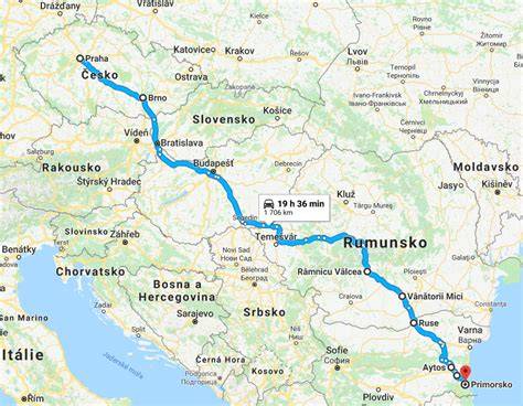 Mapa trasy Budapešť Rumunsko Primorsko