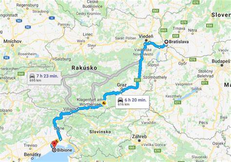 trasa autom zo Slovenska do Talianska mapa